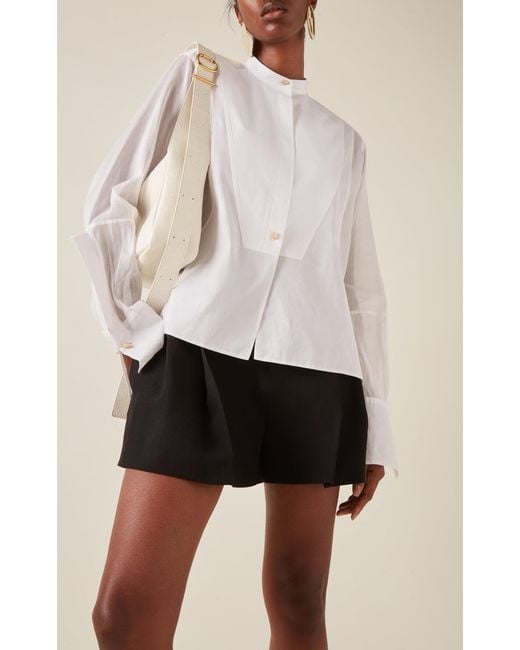 Jil Sander White Collarless Cotton Button-down Shirt
