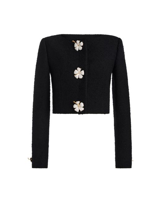 Oscar de la Renta Black Cropped Wool-Tweed Jacket