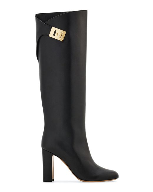 Ferragamo Black Enni Leather Knee Boots