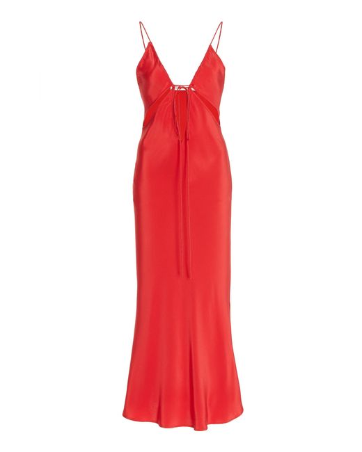Christopher Esber Red Cutout Silk Midi Slip Dress