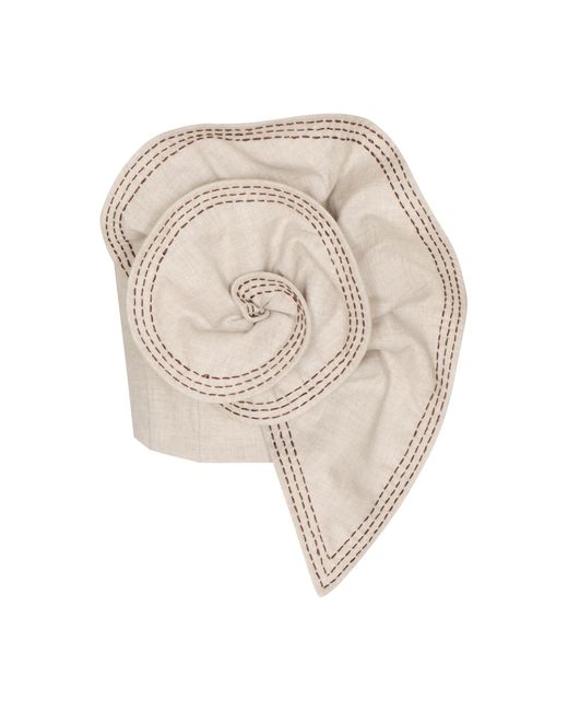 ANDRES OTALORA White Fossiles Sculptural Embroidered Linen Crop Top