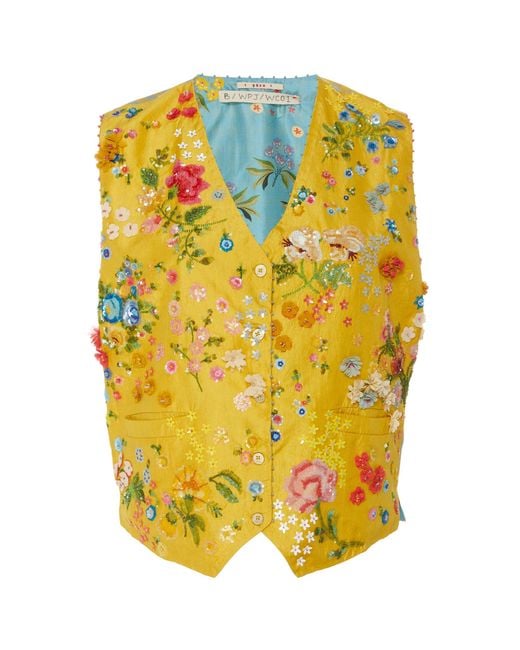 Péro Yellow Embroidered Silk Waistcoat