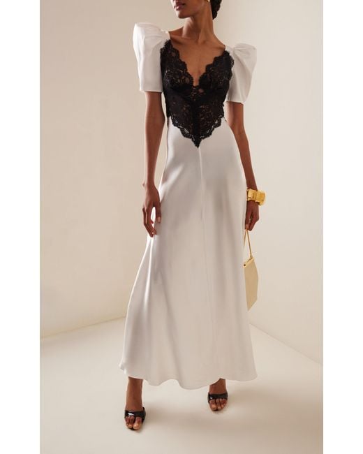 Rodarte White Lace-trimmed Puff-sleeve Silk Maxi Dress