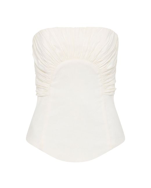 Aje. White Oriel Ruched Linen Bustier Top