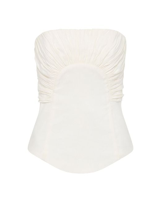 Aje. White Oriel Ruched Linen Bustier Top