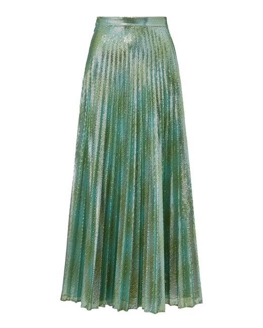Brandon Maxwell Green The Sequin Pleated Midi Skirt