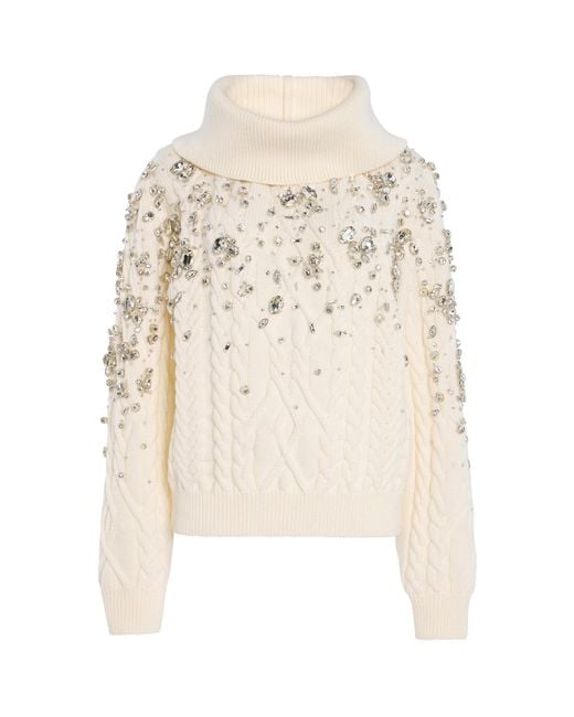 Oscar de la Renta Natural Crystal-Embellished Wool Sweater