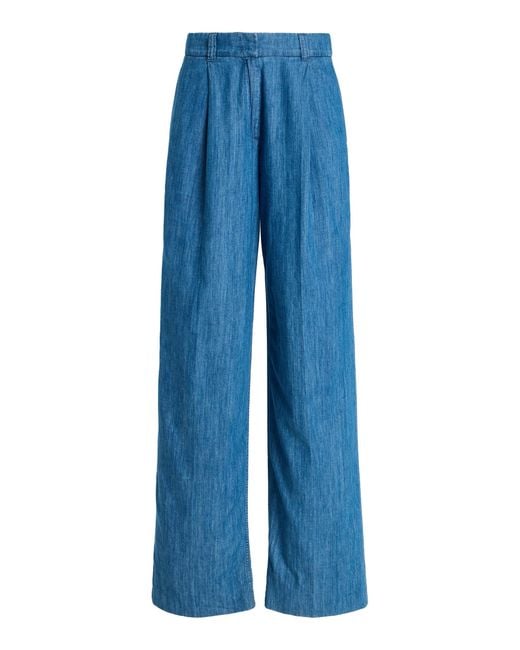 Another Tomorrow Blue Exclusive Cotto Chambray Wide-Leg Pants
