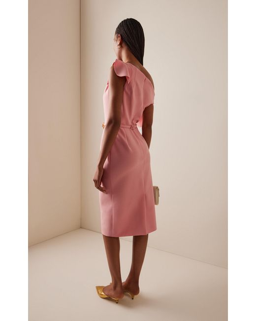 Oscar de la Renta Pink Asymmetric Knotted Wool-Blend Midi Dress