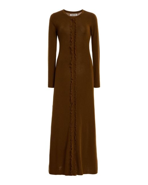 Zankov Brown Exclusive Rowen Fringed Wool Midi Dress