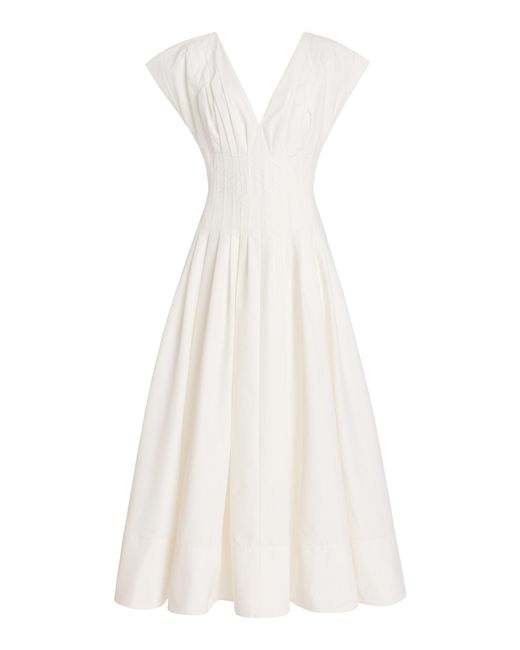 Jonathan Simkhai White Nina Pleated Cotton-Blend Midi Dress