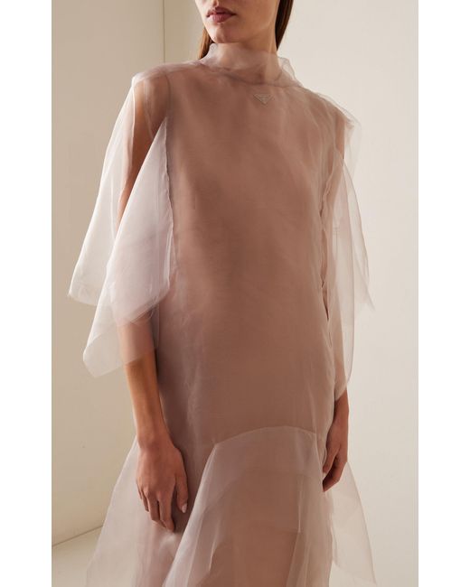 Prada White Haze Silk Chiffon Midi Dress