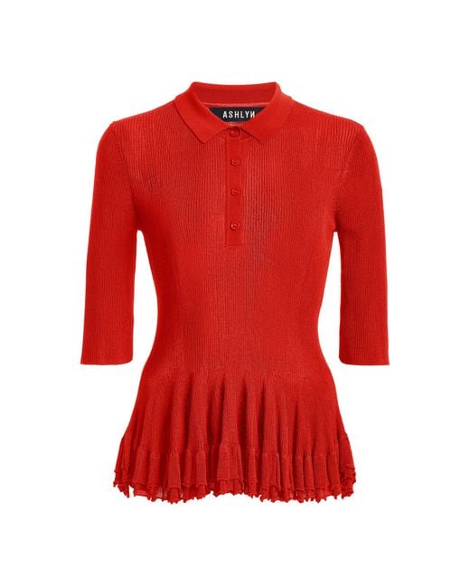 Ashlyn Red Half-Sleeve Knit Polo