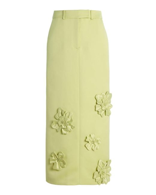 LEO LIN Yellow Olivia Floral-Appliquéd Crepe Maxi Skirt