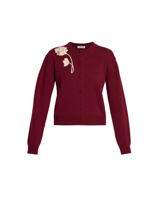 Erdem Red Ribbon Flower Wool-Cashmere Cardigan