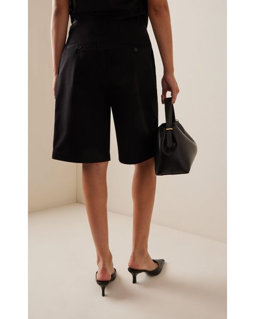 Totême  Black Pleated Cotton-twill Shorts