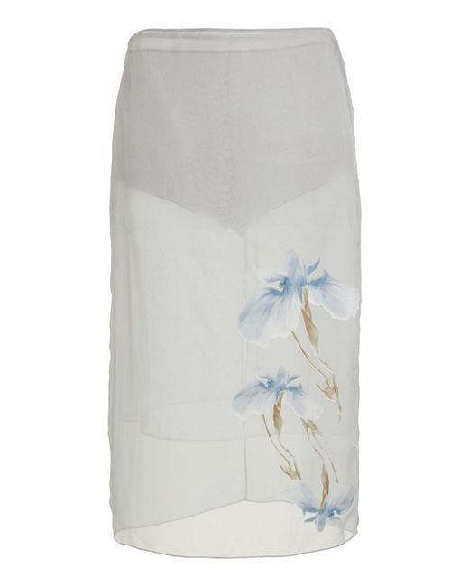 Givenchy White Iris-printed Silk Midi Skirt