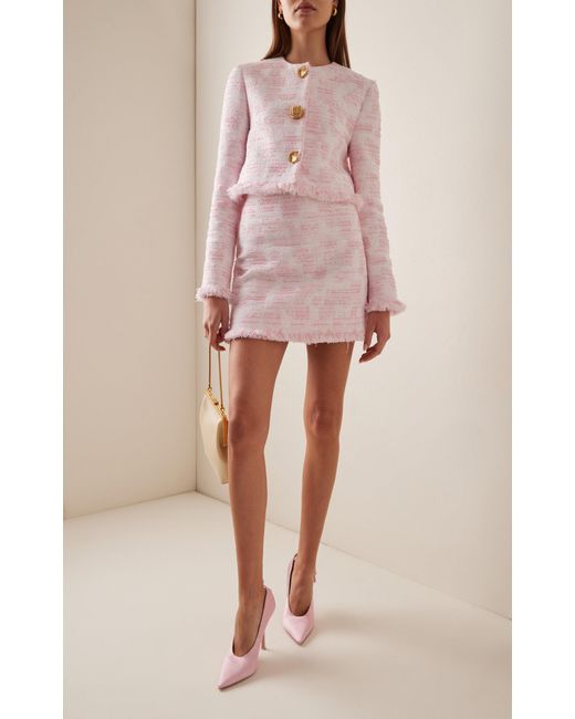 Oscar de la Renta Pink Textured Tweed Mini Skirt