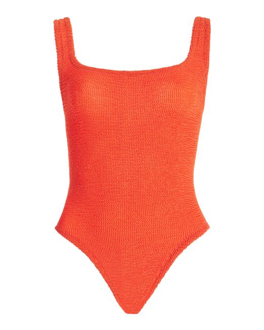 Hunza G Red Square-neck Seersucker One-piece Swimsuit