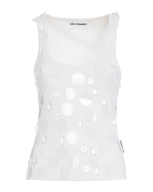 DES_PHEMMES White Embroidered Stretch-Cotton Tank Top