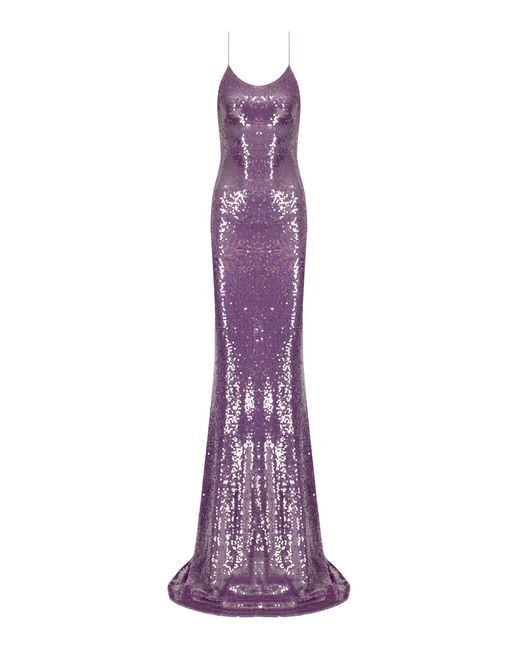 The New Arrivals Ilkyaz Ozel Purple Gwyneth Sequined Crepe Maxi Dress