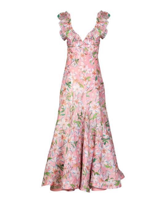 La Fuori Pink Lily Blossom Linen-Silk Dress