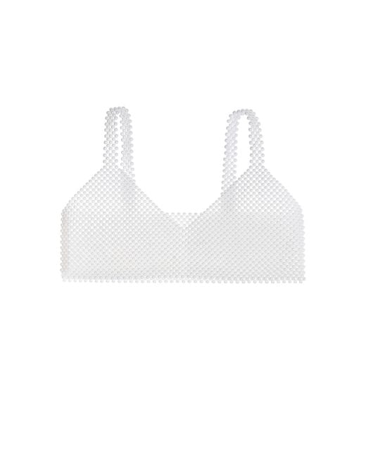 Bevza White Pearl Beaded Crop Top