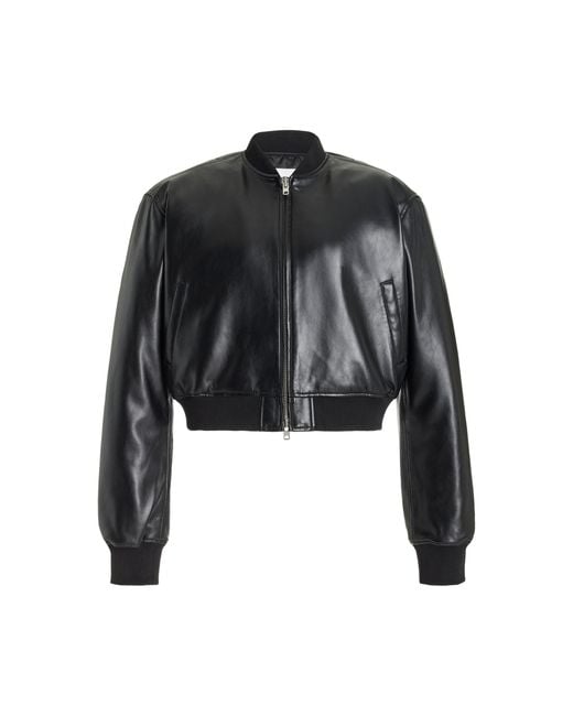 Frankie Shop Black Mickey Cropped Faux Leather Bomber Jacket