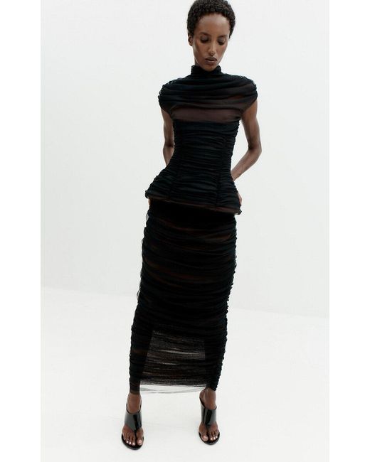 De La Vali Black Lavande High-Neck Peplum Top