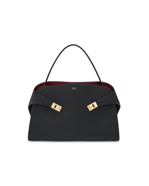 Ferragamo Black Large Hug Soft Bicolor Shoulder Bag