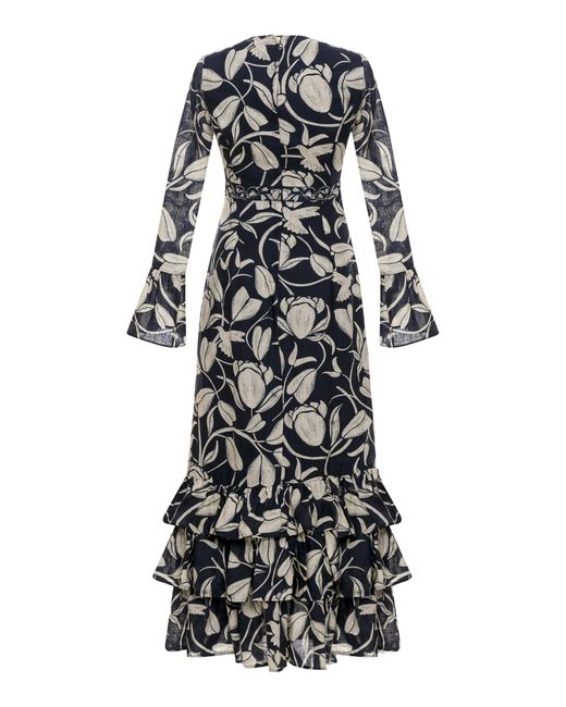 Agua Bendita White Citrus Flora Linen Maxi Dress