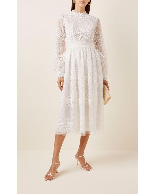 Costarellos Lace Embroidered Tulle Midi 