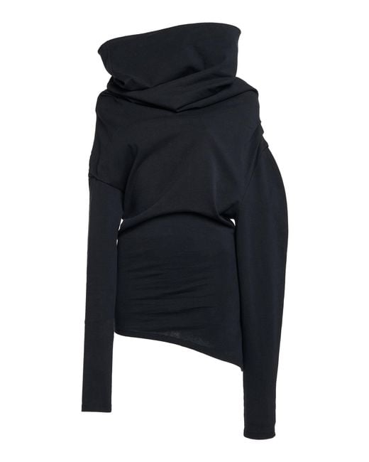 A.W.A.K.E. MODE Black Draped Organic Cotton Top