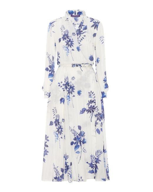 Ralph Lauren White Aniyah Wrapped Floral Midi Dress
