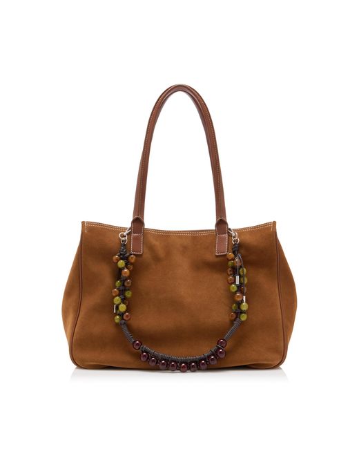 Dries Van Noten Brown Large Dustin Tote With Beaded Charm Handle