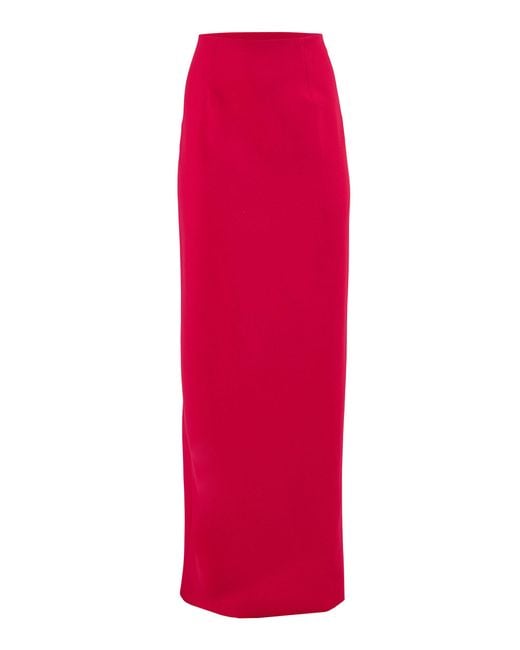 Carolina Herrera Red Mid-Rise Stretch Wool Tailoring Column Skirt