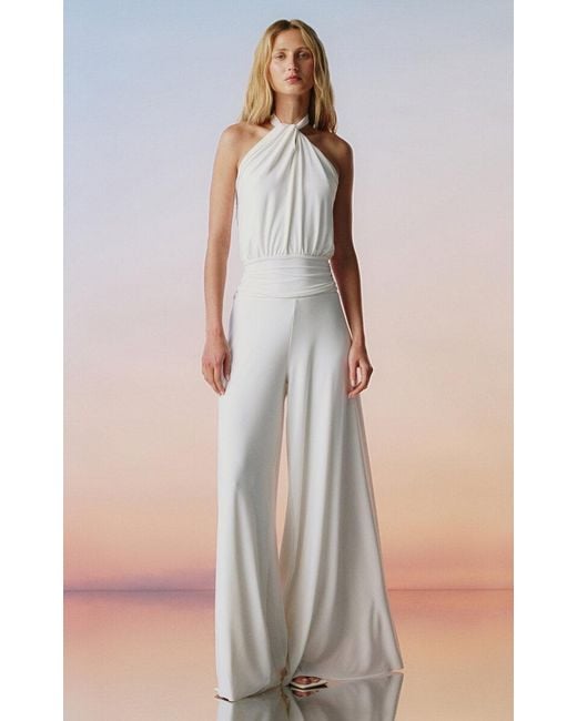 ANDRES OTALORA Natural Sabor Marula Halter Wide-Leg Jumpsuit