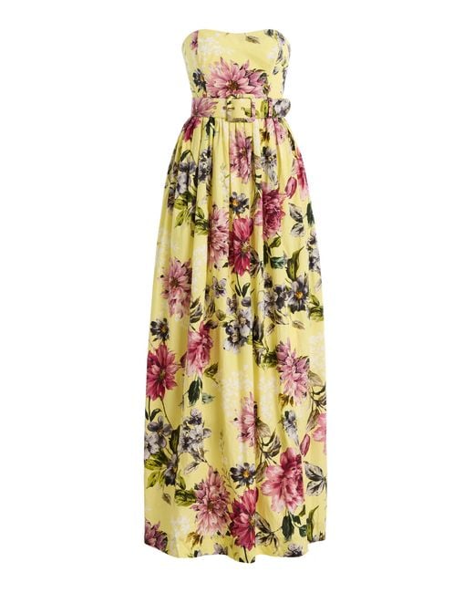 Cara Cara Metallic Greenfield Belted Strapless Floral Cotton Maxi Dress
