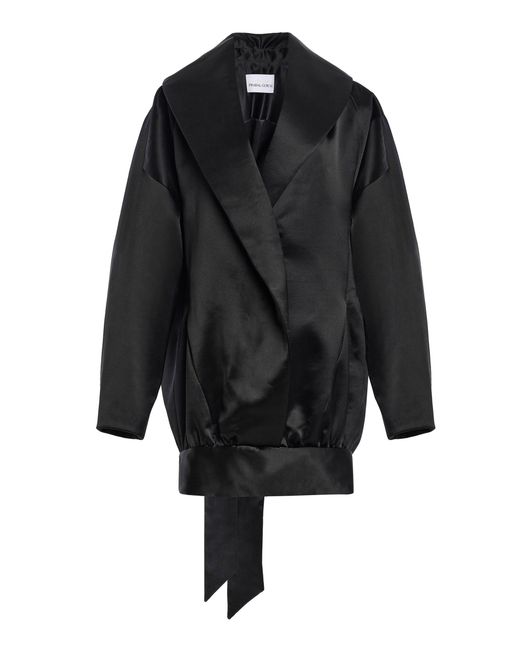 Atelier Prabal Gurung Black Silk Crepe Back Satin Hand-Draped Knotted Cocoon Jacket