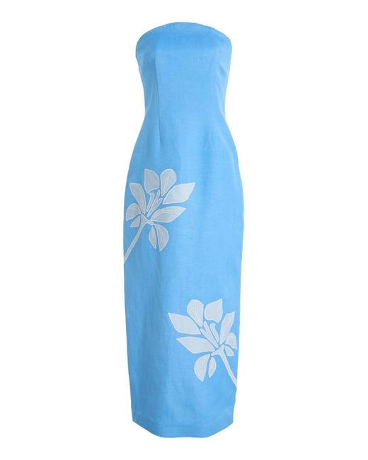 Significant Other Blue Tammy Strapless Linen-Blend Midi Dress