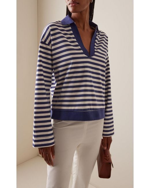 Posse Blue Haisley Striped Cotton Polo Top