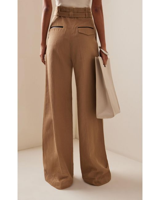 Proenza Schouler Natural Dana Belted High-rise Cotton-linen Wide-leg Pants