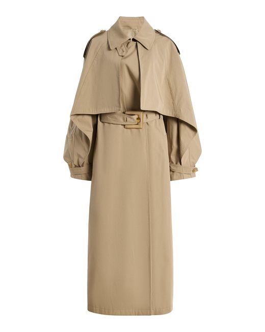 Balmain Natural Belted Cotton-Gabardine Long Trench Coat