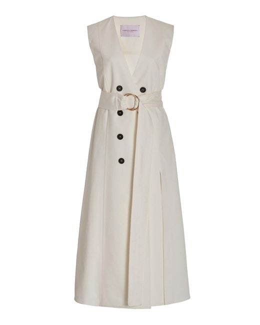 Carolina Herrera Wrap Cotton-blend Midi Dress in White | Lyst