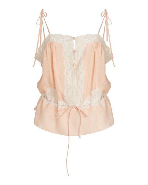 Chloé Pink Lace-Trimmed Silk Tank Top