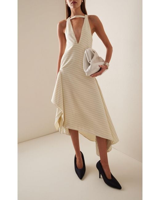 J.W. Anderson White Plunged Asymmetric Wool-blend Midi Dress
