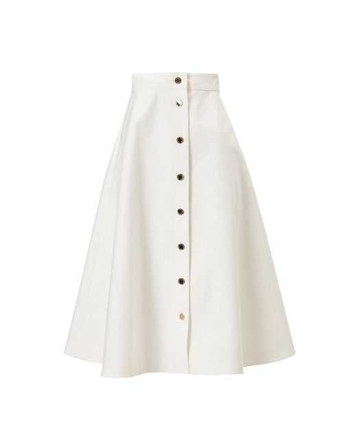 Carolina Herrera White High-Rise Cotton Sateen Midi Skirt