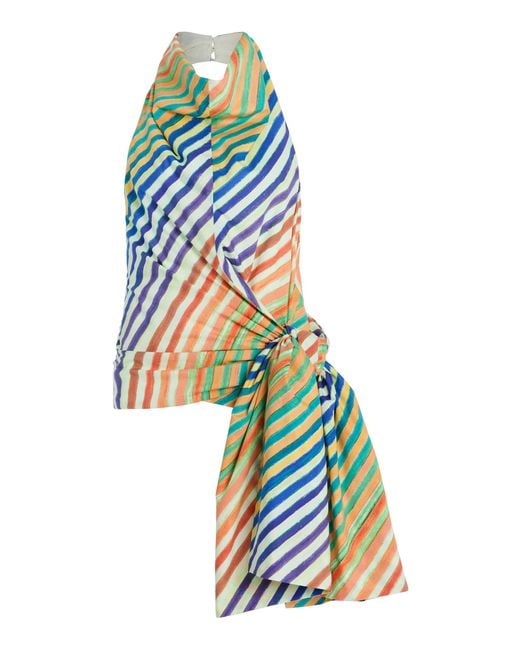 Christopher John Rogers Blue Crayon-Striped Cotton-Poplin Sarong Top