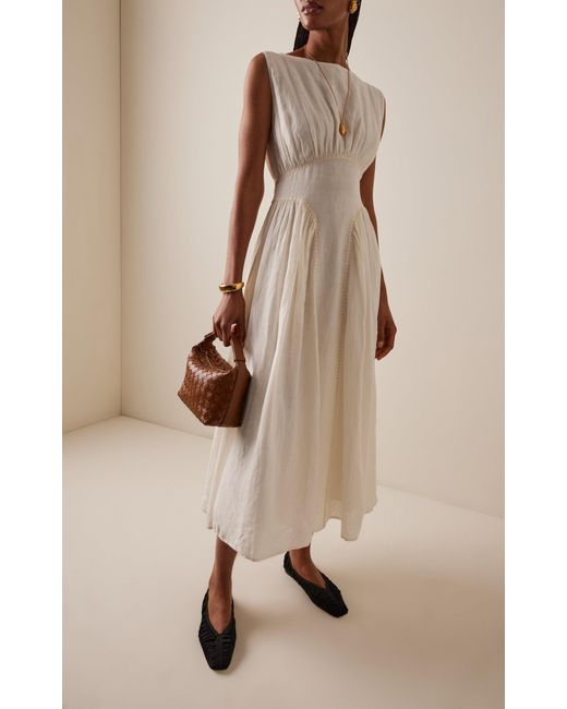 Merlette Verena Linen Midi Dress in White | Lyst Australia