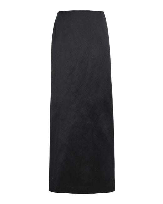 Colleen Allen Black Straight Silk Duchesse Maxi Skirt
